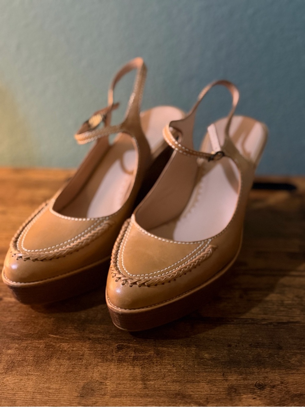 Cole Haan Saddle Tan Slingback Platform Loafers